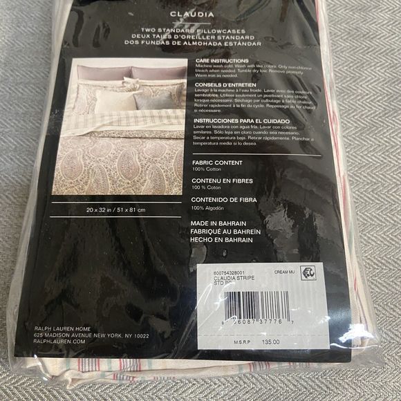 Lauren Ralph Lauren Set Of 2 Standard Claudia Stripe Pillowcase Pair
